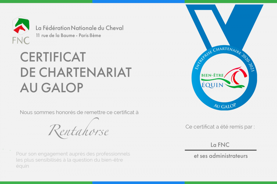 Rent A Horse a signé la Charte du Bien-Etre Equin !